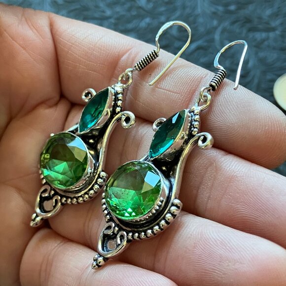 Blue and Green Witch Stone Crystal Jewelry Earrings - Picture 5 of 8